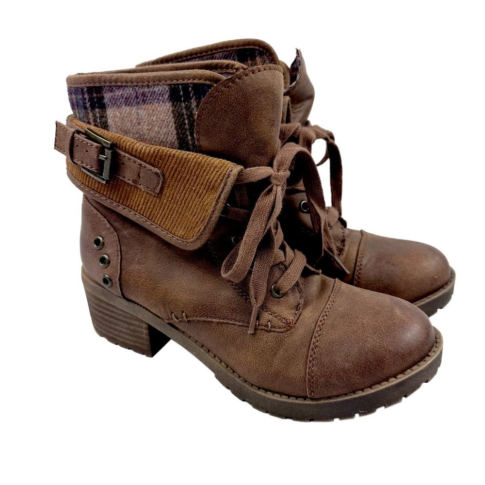 Rock & Candy Brown Ankle Boots with Plaid Detail